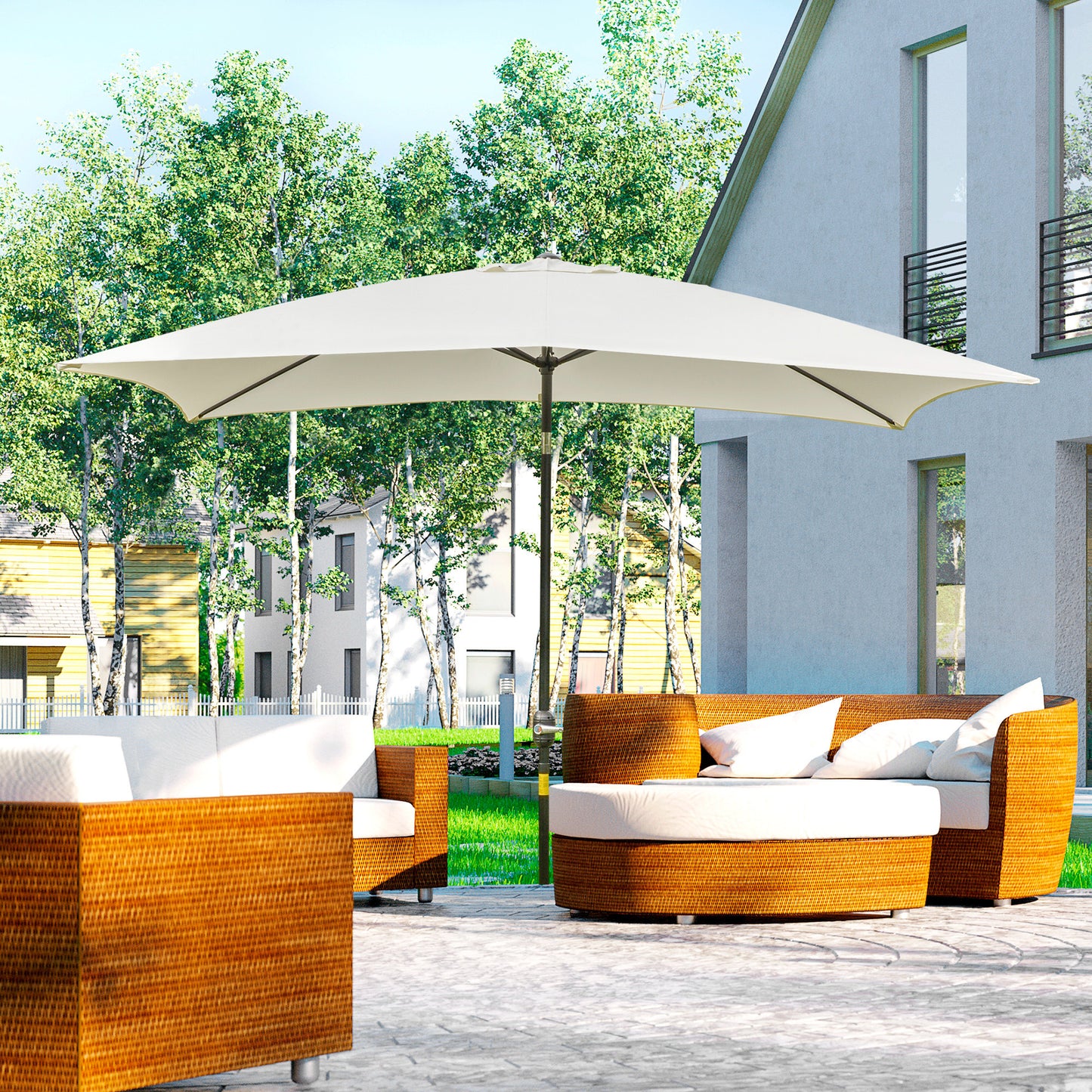 Outsunny Sombrilla Jardín Aluminio 200x300x240 Cm Inclinable Con Manivela Crema_1