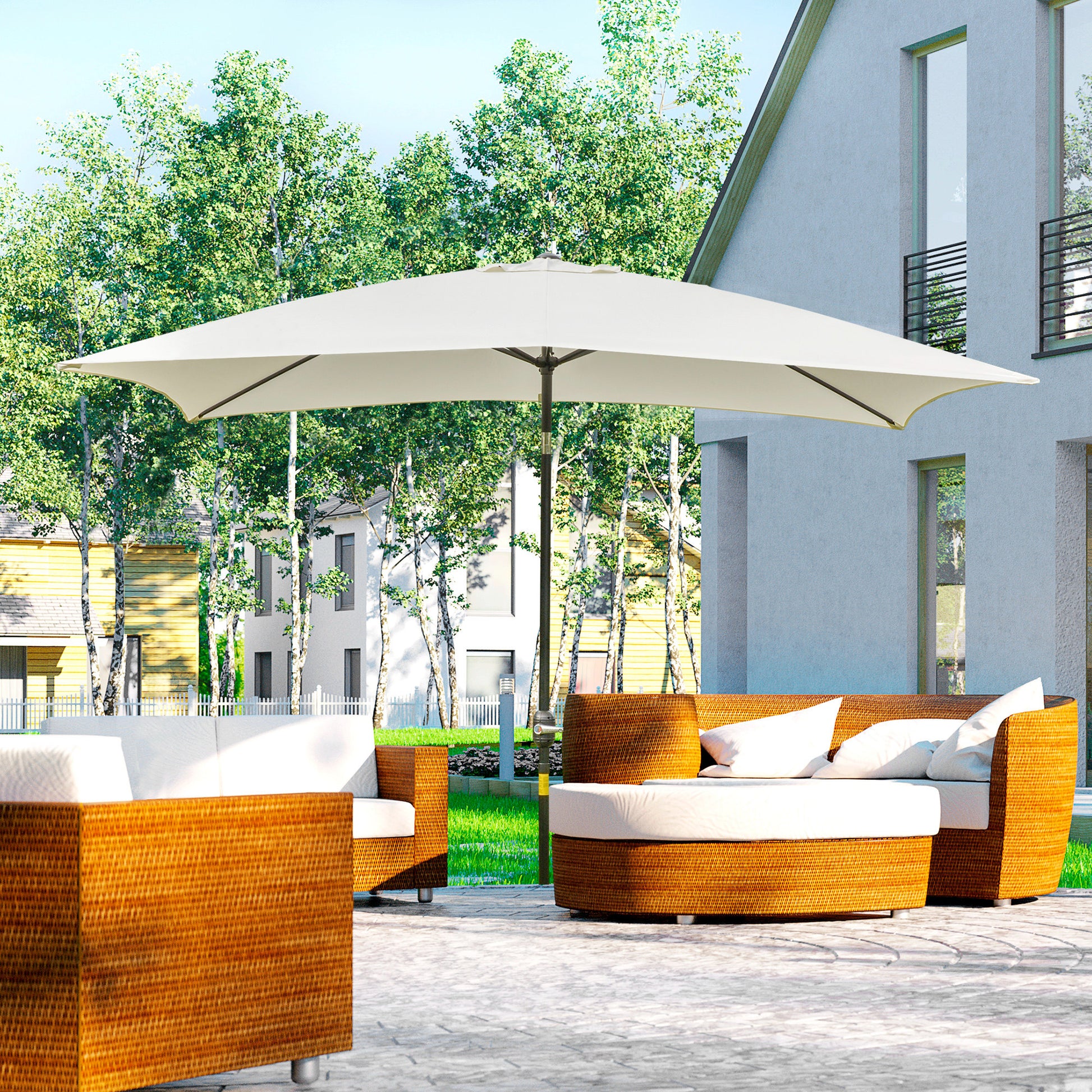 Outsunny Sombrilla Jardín Aluminio 200x300x240 Cm Inclinable Con Manivela Crema_1