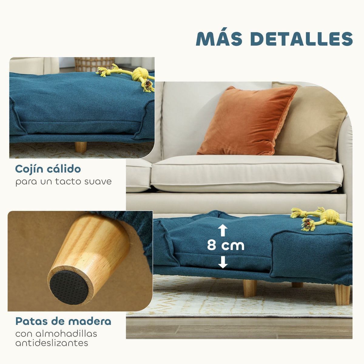 Pawhut Sofá Para Perros Grandes Con Cojín Lavables 96x66x24 Cm Azul_5