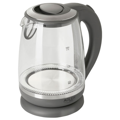 Hervidor Agua Eléctrico 2,0 Litros Jarra Cristal Inalámbrica Retroiluminada, Apagado Automático Adler Ad1286, 2200w