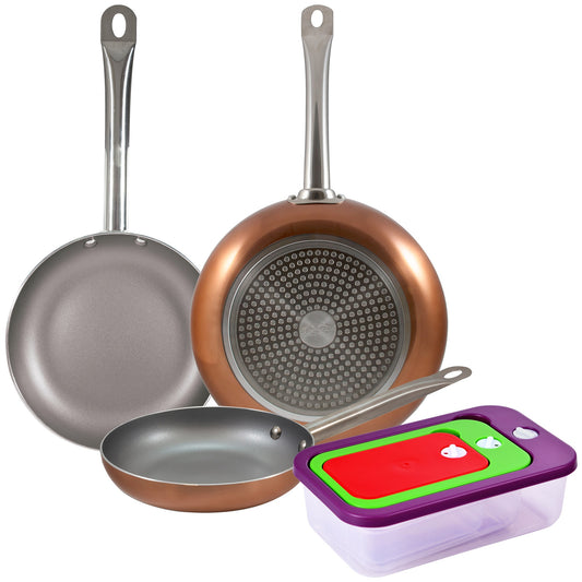 Set De 3 Sartenes San Ignacio Ø18/ø24/ø26 Cms. Aluminio Prensado, Inducción, Con Set 3 Contenedores Para Alimentos, Multicolor_0