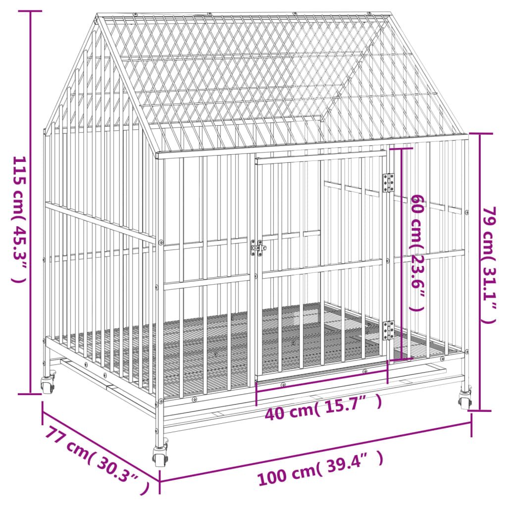 Vidaxl Jaula Para Perros Con Ruedas Acero Galvanizado Negro_2