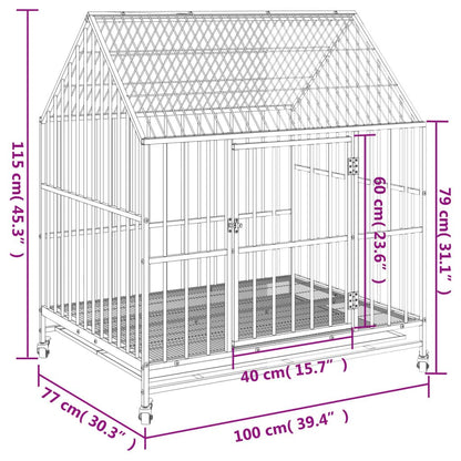 Vidaxl Jaula Para Perros Con Ruedas Acero Galvanizado Negro_2