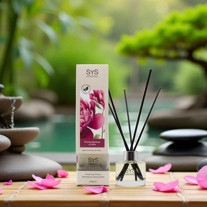 Sys Aromas Ambientador Mikado Peonía Japonesa y Cedro - Botanical - Sin Alcohol - Larga Duración - 100 Ml con 5 Varillas_0