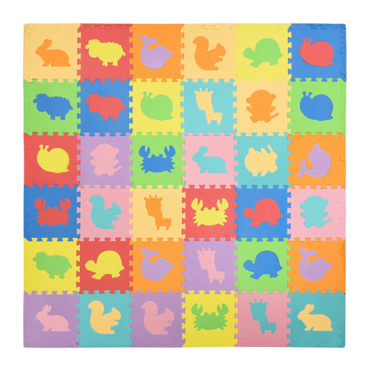 Homcom Alfombra Puzzle Para Bebés 36 Piezas 31,5x31,5 Cm Modelo De Animales_0