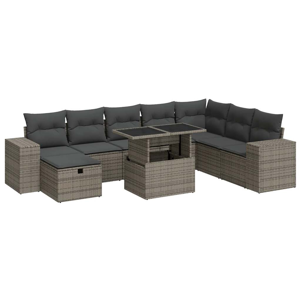 Set De Sofás De Jardín Con Cojines 9 Pzas Ratán Sintético Gris / Vetonek_1