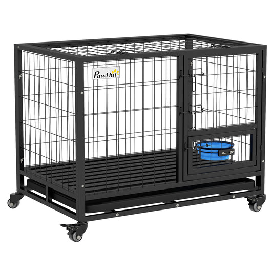 Pawhut Jaula Para Perros Grandes Con Soporte De Cuenco Y Puerta Doble Negro_0