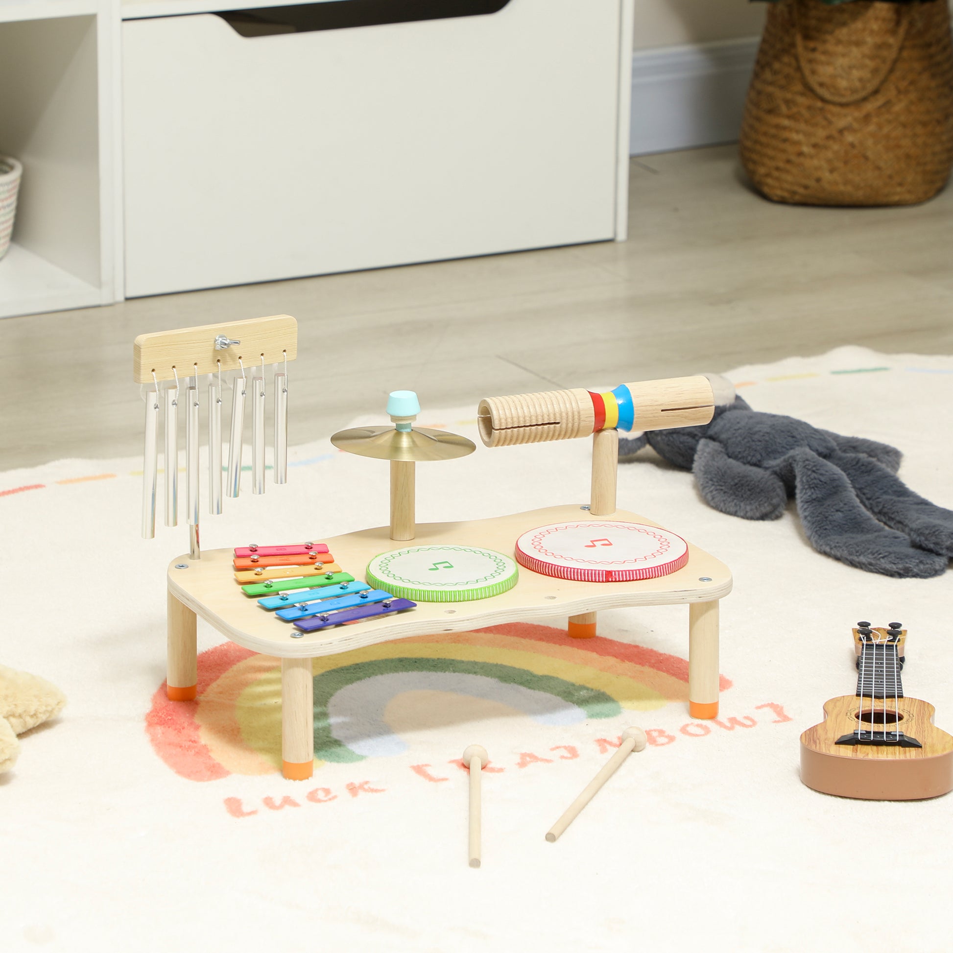 Aiyaplay Instrumentos Musicales Infantiles De Madera Con Tambor Y Xilófono_1