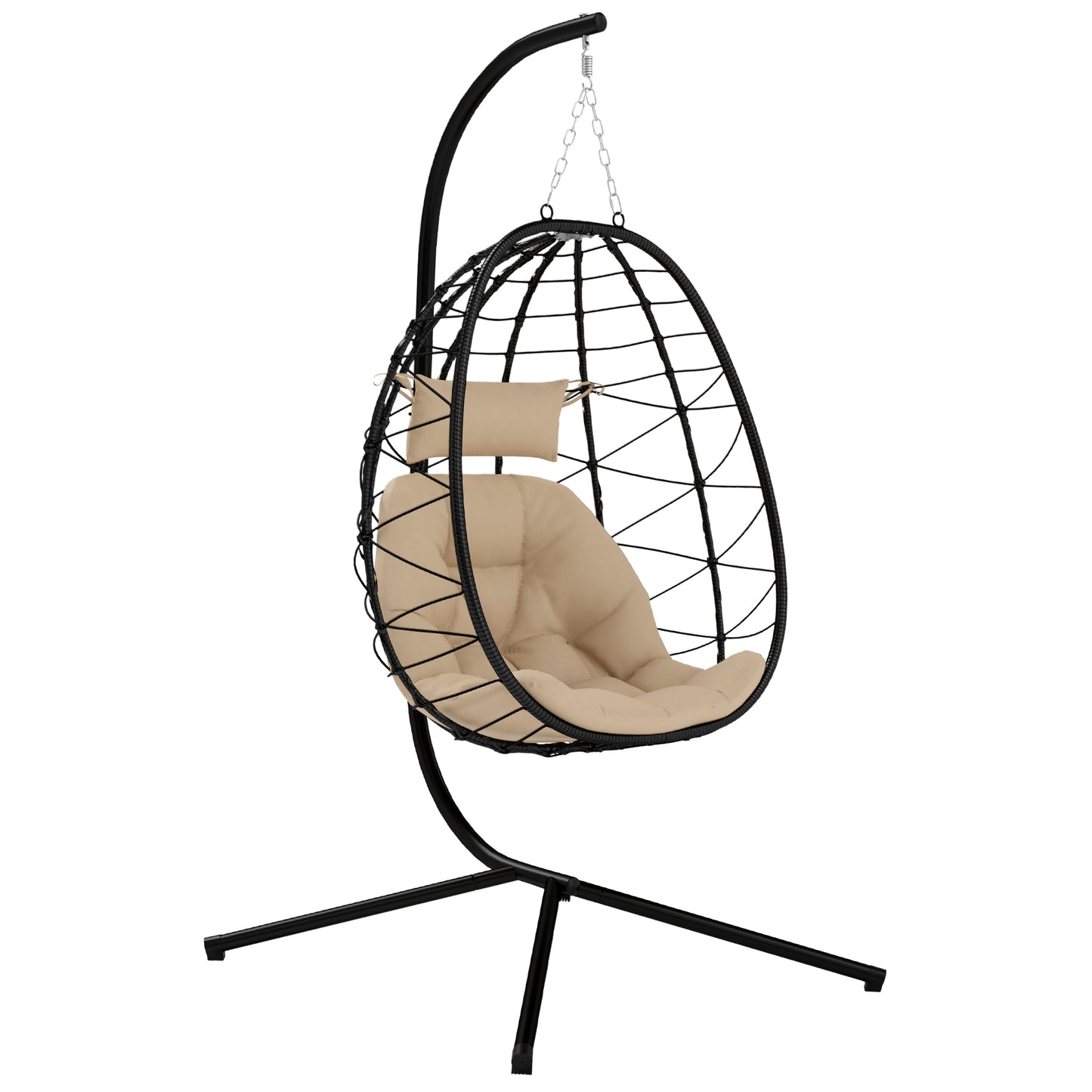 Outsunny Silla Colgante Huevo Con Soporte Con Cesta Plegable Cojín Caqui_0