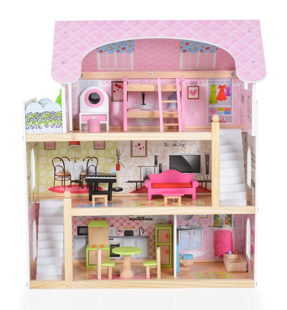 Casita De Muñecas De Madera Mila Con Accesorios_1