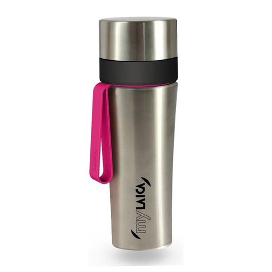 Botella Personal 0,5 L Deportiva Y Filtrante En Acero Inoxidable, Color Cromado/fucsia_0