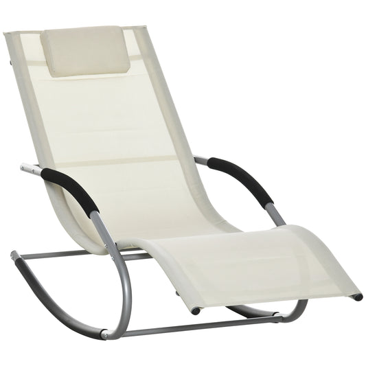 Outsunny Mecedora Para Jardín Con Reposacabezas 63x144x84 Cm Beige_0