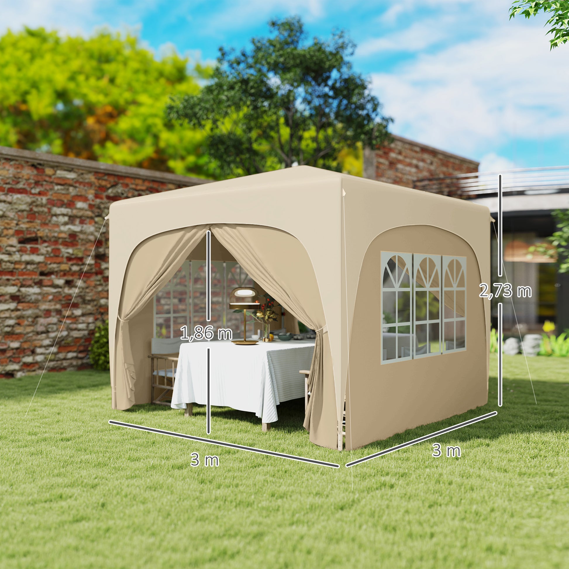 Outsunny Carpa Plegable Gazabo 3x3 M Con Paneles Laterales Upf50+ Arena_2