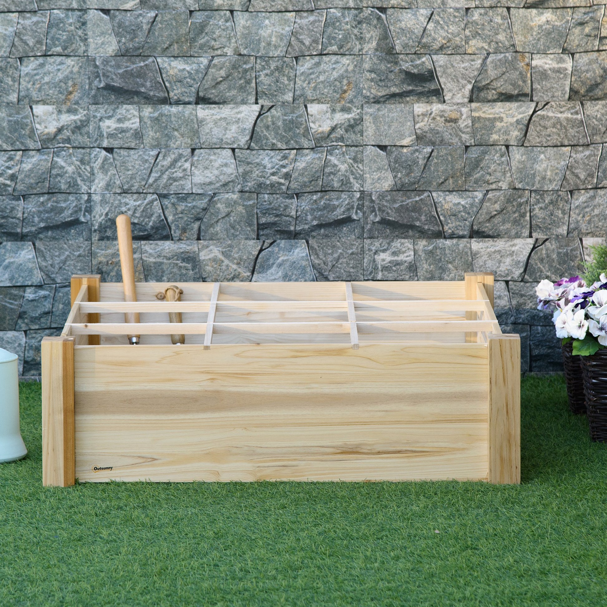 Outsunny Huerto Urbano Madera Cuadrada Para Cultivos Plantas Flores 90x90x28cm_3
