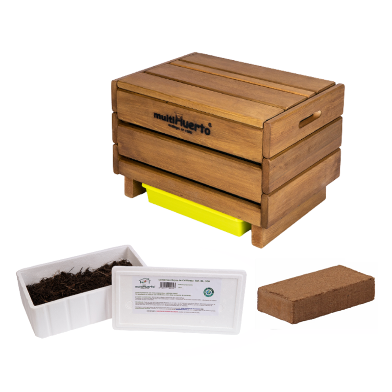 Pack Vermicompostador Frutero Sencillo + 150 Lombrices + Fibra De Coco_0