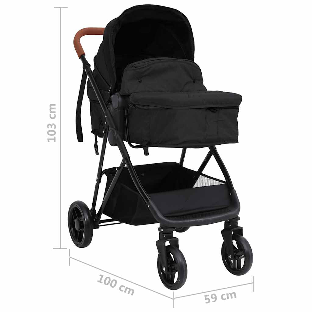 Vidaxl Cochecito De Bebé 3 En 1 De Acero Gris Antracita Y Negro_2