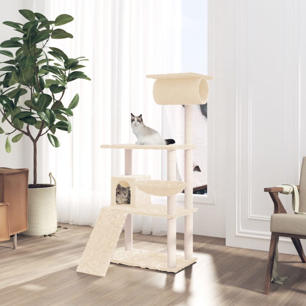 Vidaxl Rascador Para Gatos Con Postes De Sisal Crema 131 Cm_1