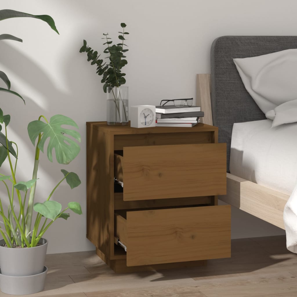 Mesita De Noche Madera Maciza De Pino Marrón Miel 40x35x50 Cm_1