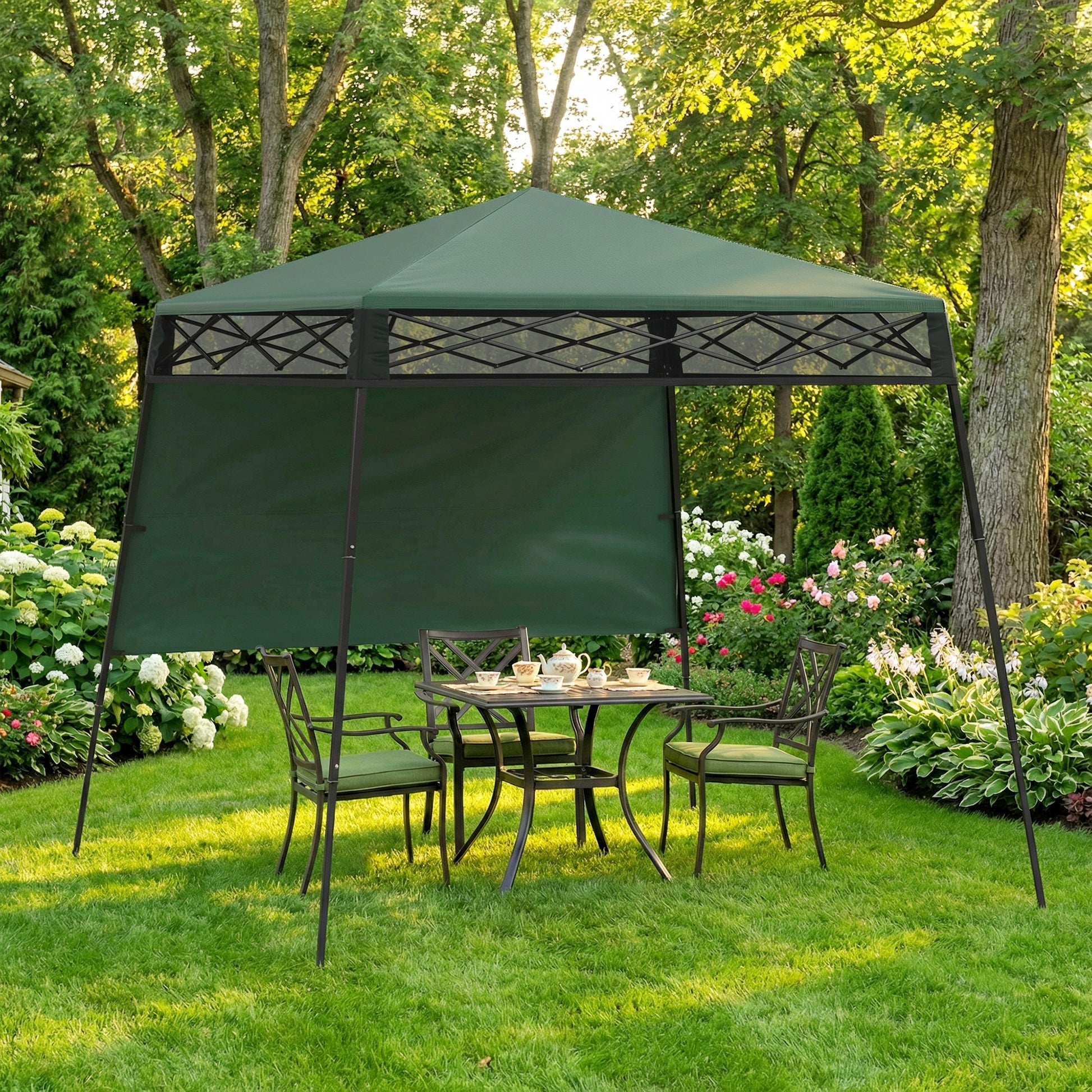 Outsunny Carpa Plegable 220x220x200 Cm Con 1 Pared Lateral Verde_1