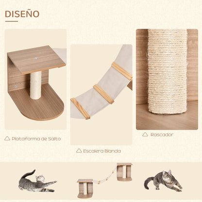 Pawhut Estantes De Pared Gatos Con Escalera Plataformas Postes Rascadores Sisal_3