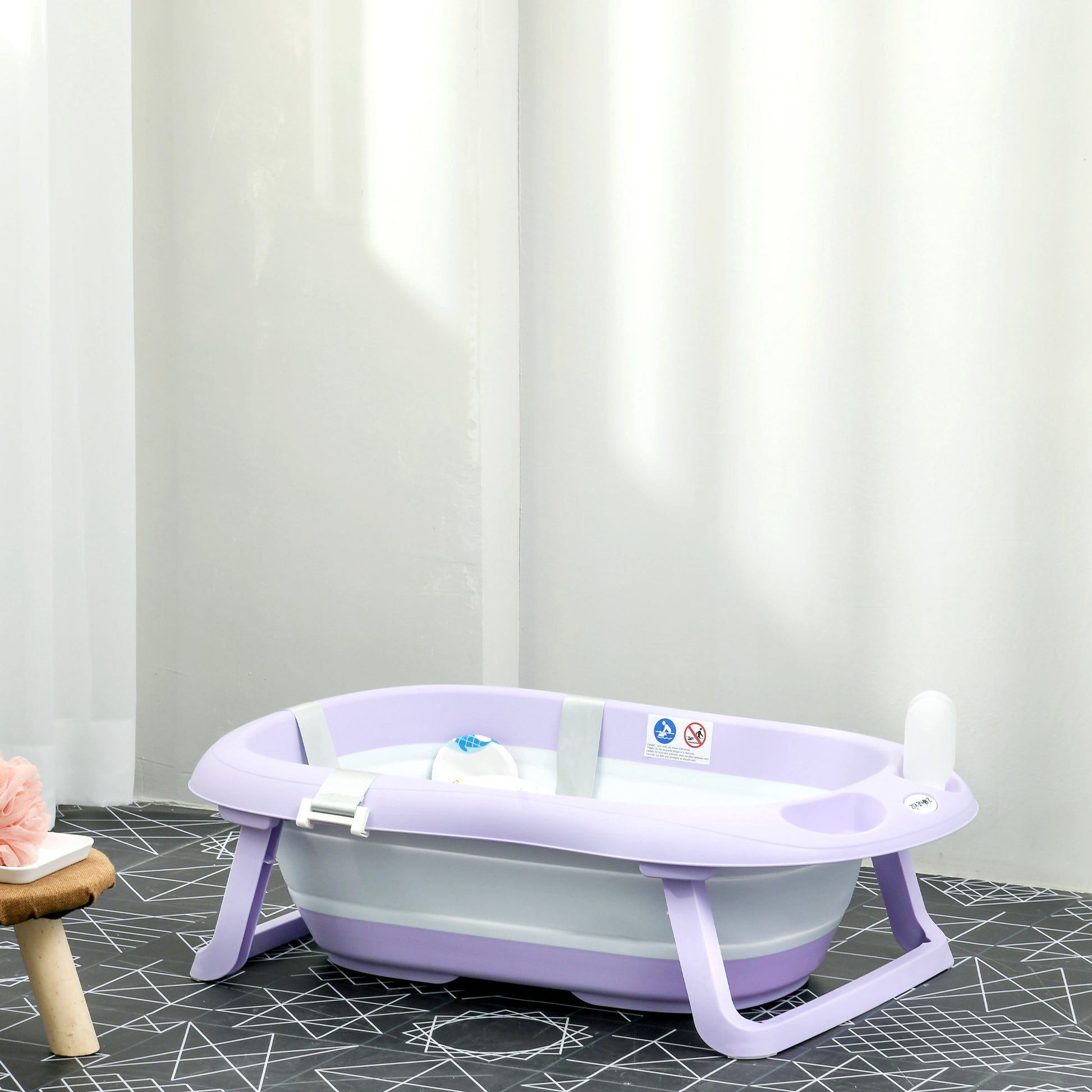 Zonekiz Bañera Plegable Bebé Con Cojín Agujero De Ducha 83x48x23,5 Cm Púrpura_1