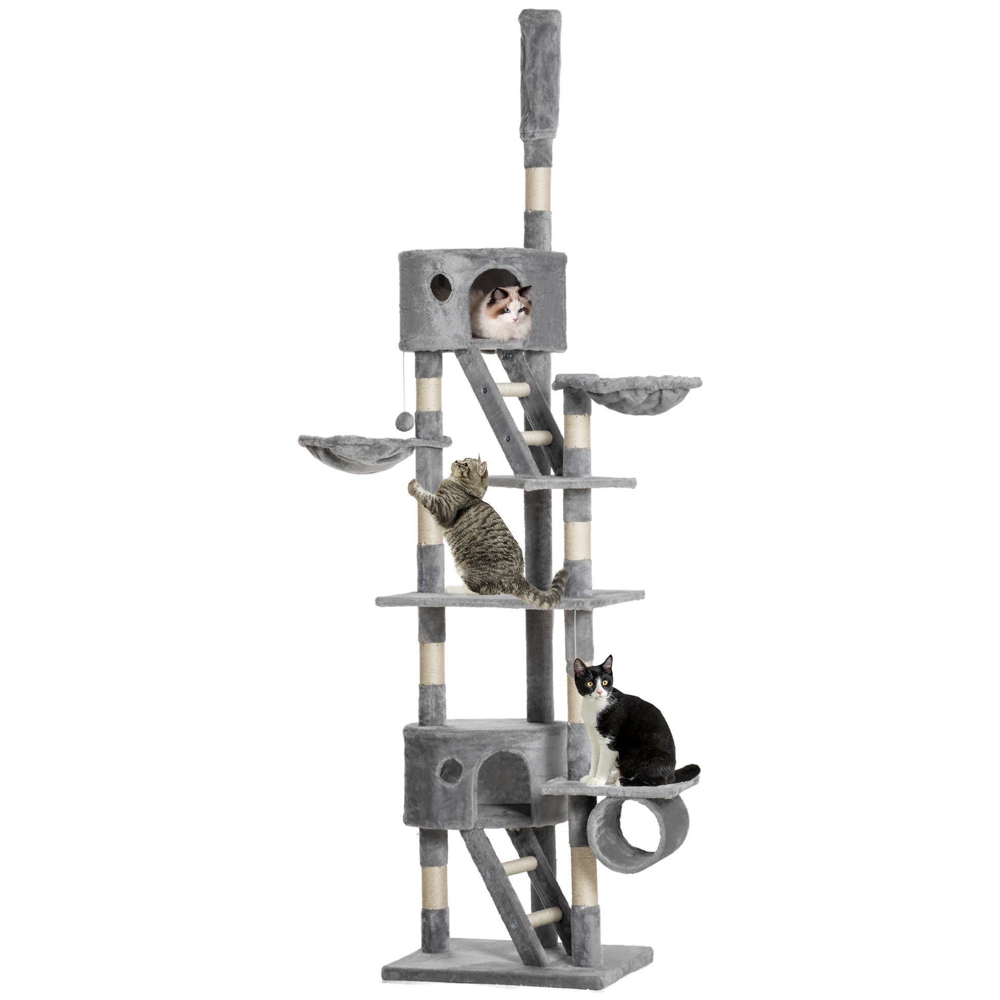 Pawhut Árbol Para Gatos De Suelo A Techo De 240-260 Cm Con Plataformas Gris_0