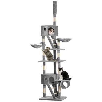 Pawhut Árbol Para Gatos De Suelo A Techo De 240-260 Cm Con Plataformas Gris_0