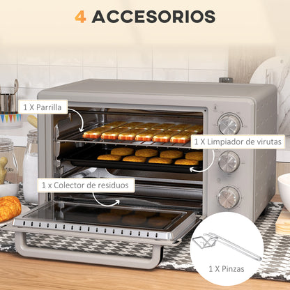 Horno Eléctrico Homcom Metal, Vidrio Templado Plata 46x38.5x29 Cm_5