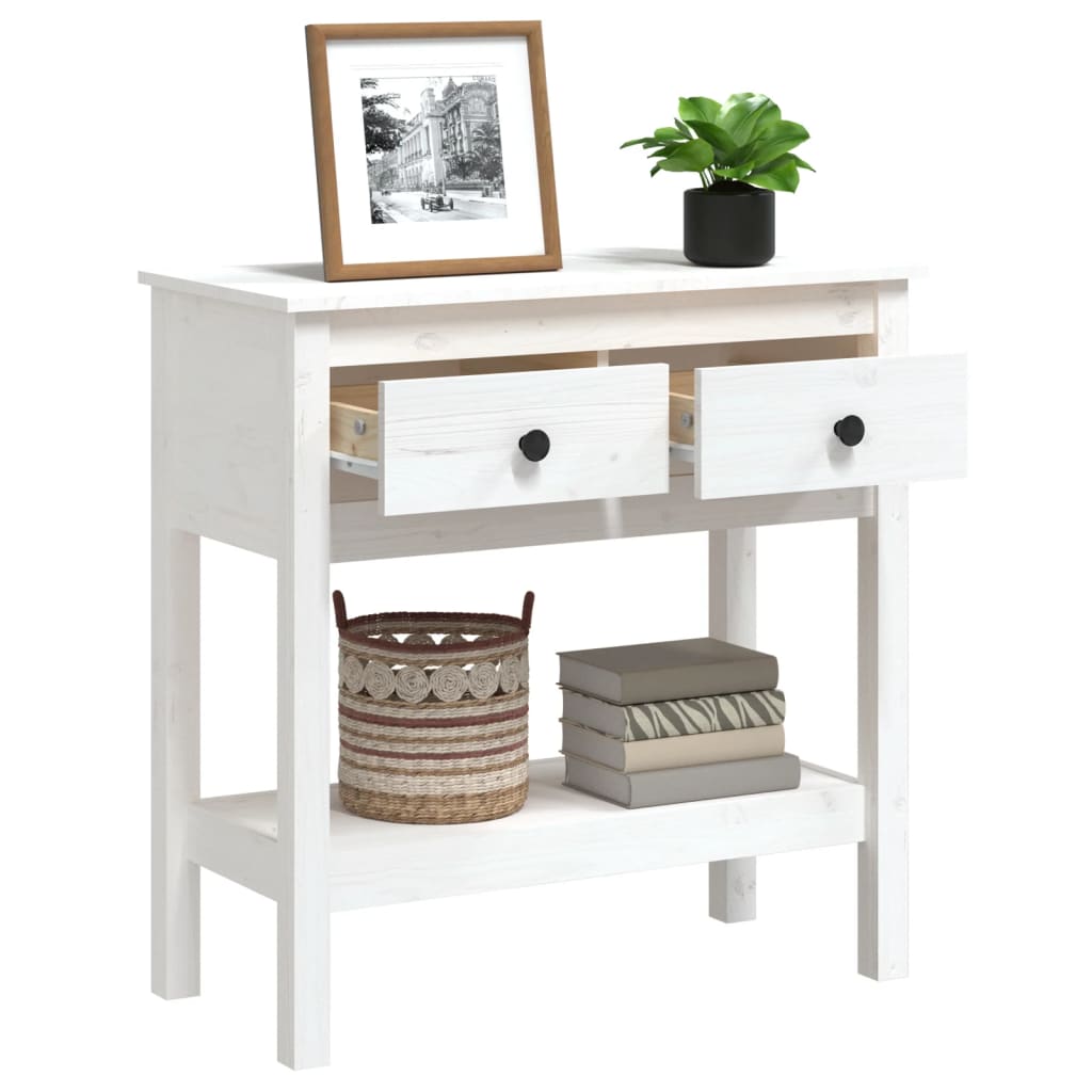 Mesa Consola De Madera Maciza De Pino Blanco 75x35x75 Cm_3