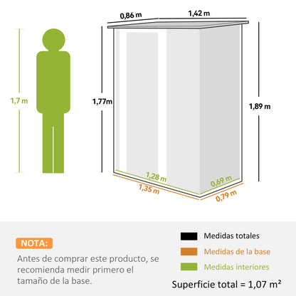 Outsunny Caseta De Jardín 1,07m² 142x86x189cm Metálico Con Puerta Verde_2
