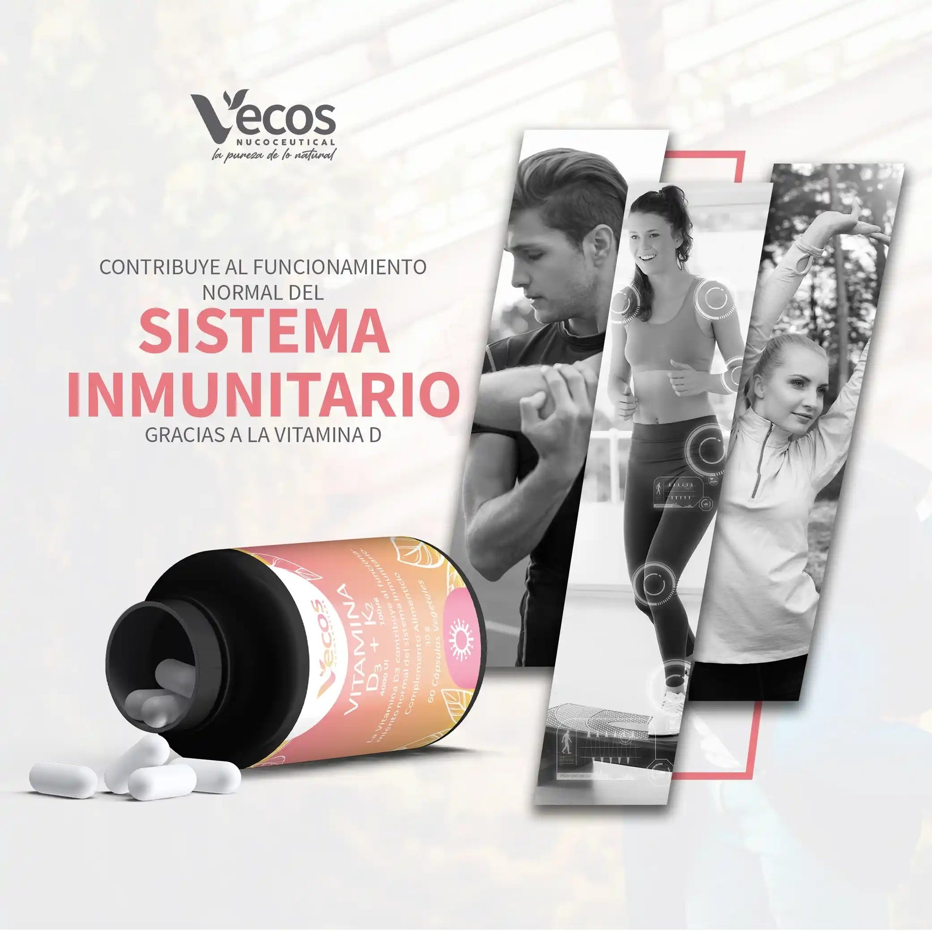 Vitamina D3 K2 Vecos 60 capsulas