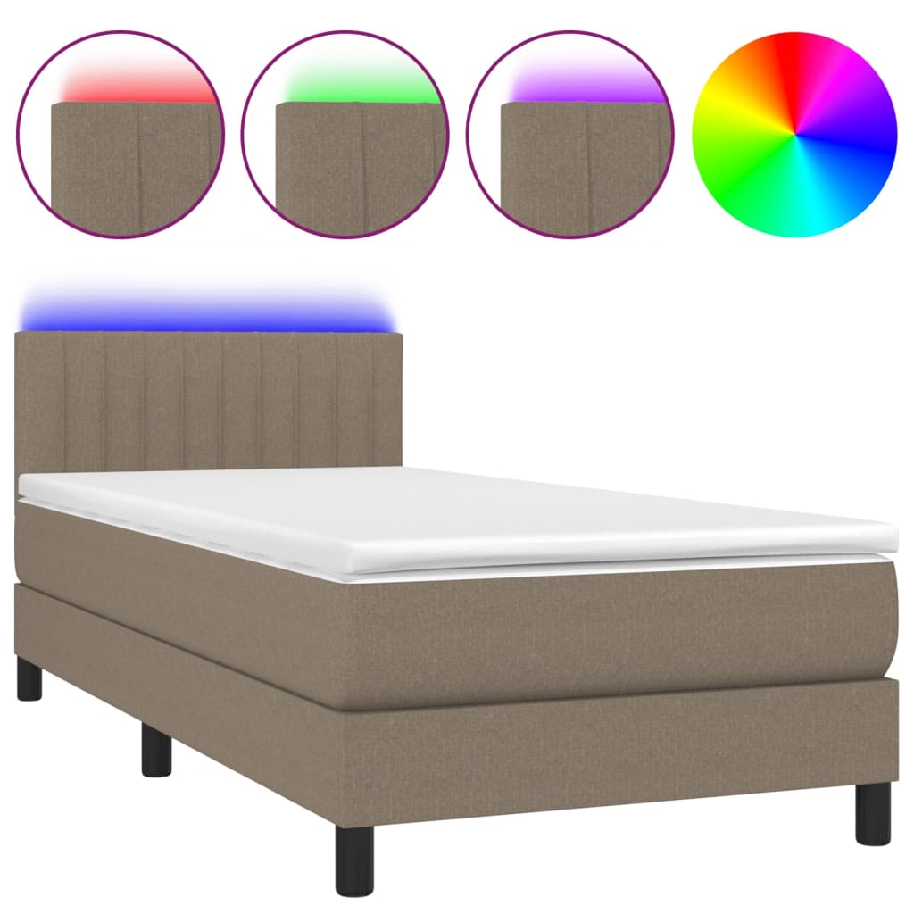 Cama Box Spring Colchón Y Luces Led Tela Gris Taupe 90x200 Cm / Vetonek_3
