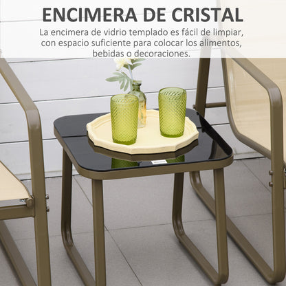 Outsunny Conjunto De Muebles De Jardín 3 Piezas Mesa De Vidrio Y 2 Sillas Caqui_5