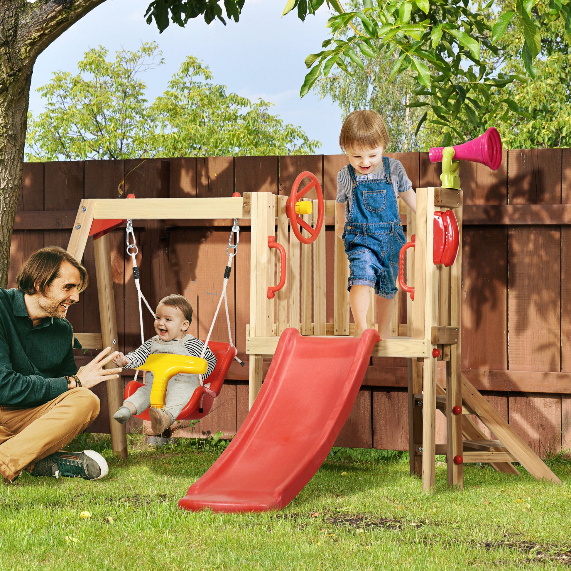 Outsunny Juego De Tobogán Y Columpio Para Niños 4 En 1 170x200x118 Cm Rojo_1