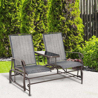 Outsunny Mecedora De 2 Plazas Silla Basculante De Metal Texteline Para Jardín_1