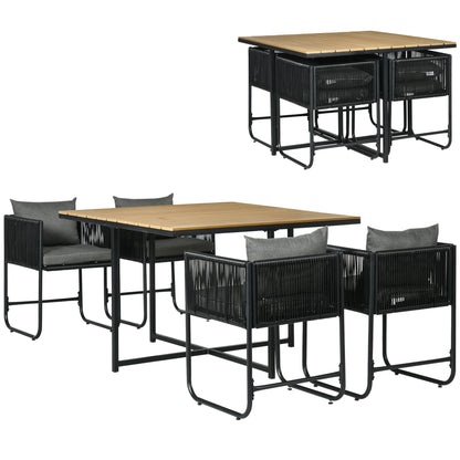 Outsunny Conjunto De Jardín Exterior De Ratán Sintético Con Mesa Cuadrada Sillas_0