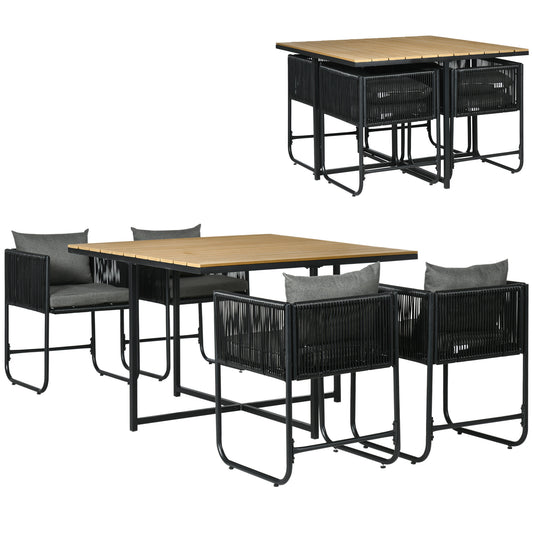 Outsunny Conjunto De Jardín Exterior De Ratán Sintético Con Mesa Cuadrada Sillas_0