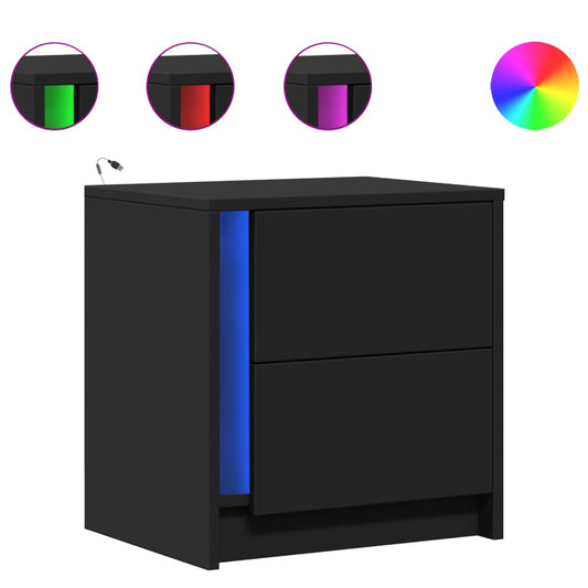 Mesita De Noche Con Luces Led Madera De Ingeniería Negra_0