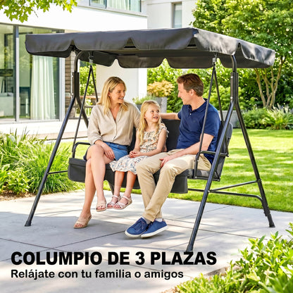 Outsunny Columpio De Jardín De 3 Plazas Con Techo Ajustable 172x110x153cm Negro_5