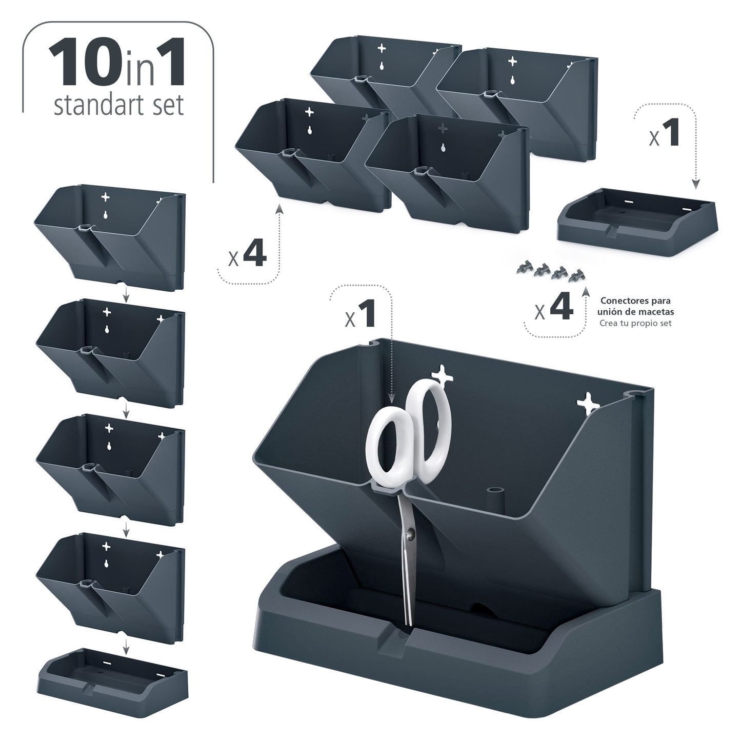 Macetero Vertical Prosperplast Mini Cascade De Plastico En Color Antracita 19,5 (largo) X 11,4 (ancho) X 47,5 (alto) Cm Con Tijeras De Jardin_2