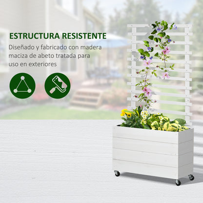 Outsunny Jardinera Con Enrejado Madera Con Ruedas Soporte Para Trepadora Blanco_3