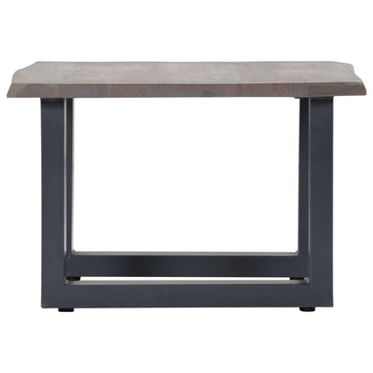 Mesa De Centro Con Borde Natural Acacia Maciza Gris 60x60x40 Cm_1