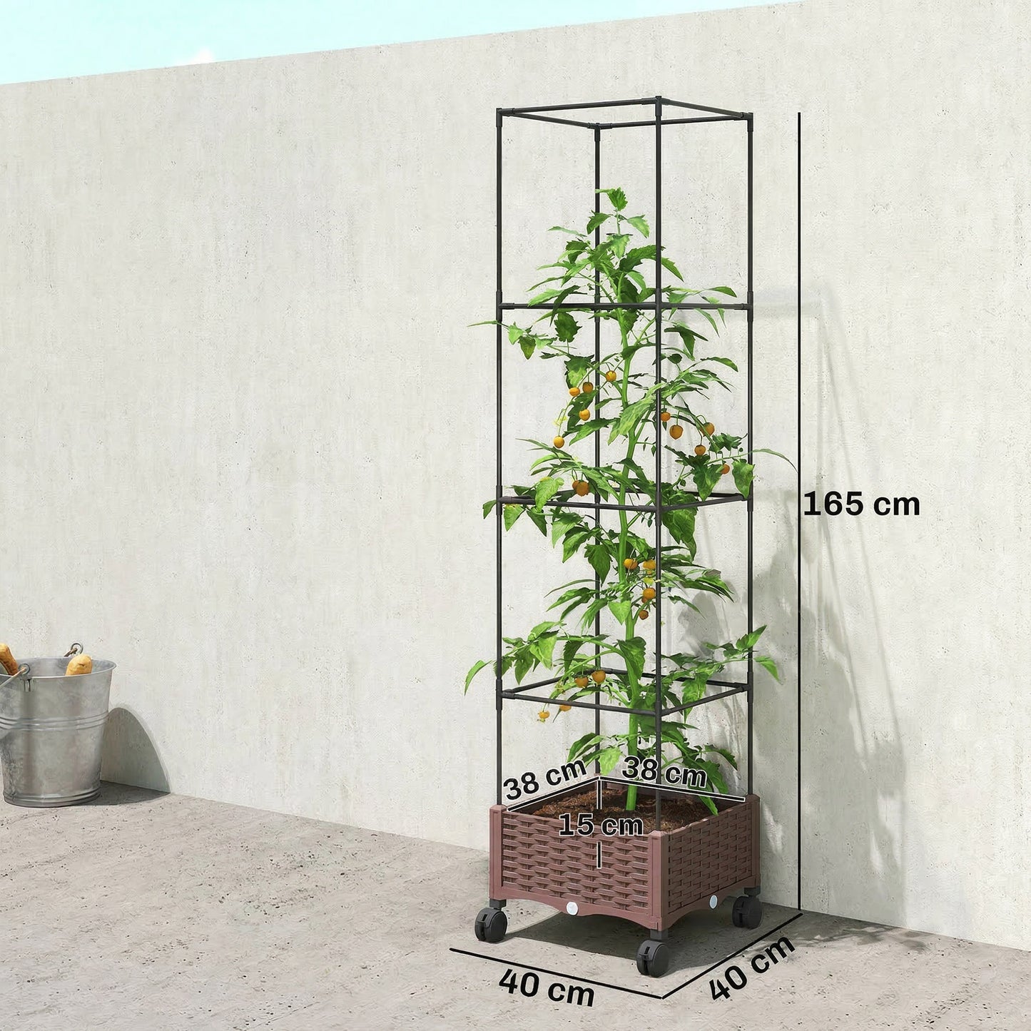 Outsunny Jardinera Con Enrejado Ruedas Para Cultivos Verduras 40x40x165 Cm_2