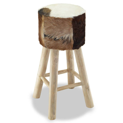 Taburete De Cocina De Cuero Auténtico Y Madera De Teca Maciza_1