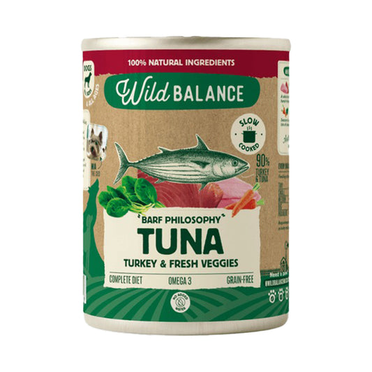 Lata Filosofía BARF de ATÚN Y PAVO Wild Balance 400gr