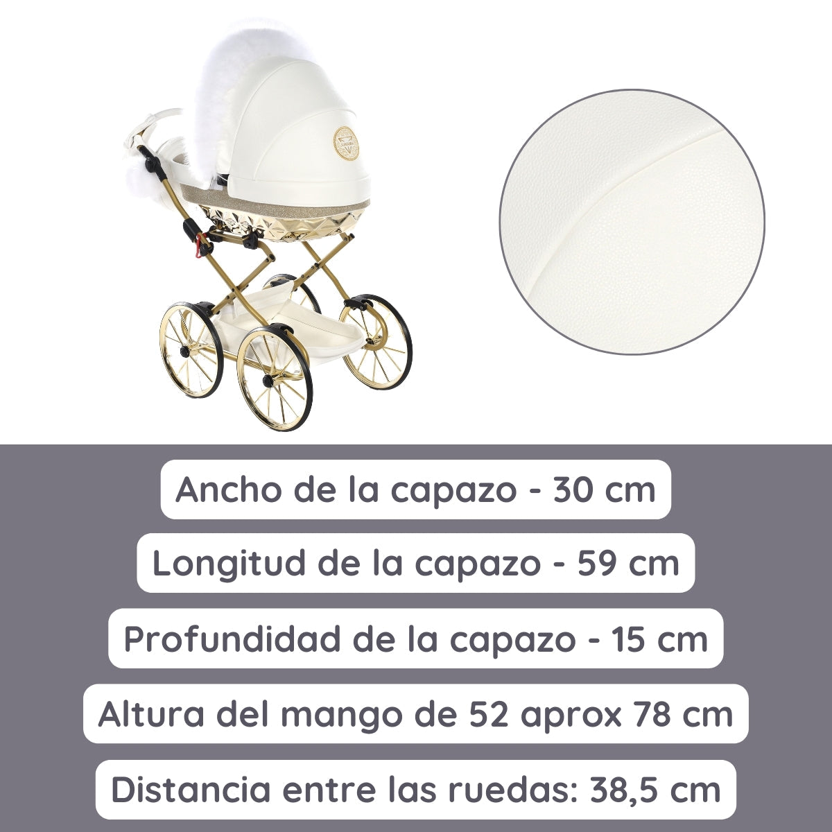 Carro De Muñecas Hand Craft Glitter Satin Classic White / Gold_4