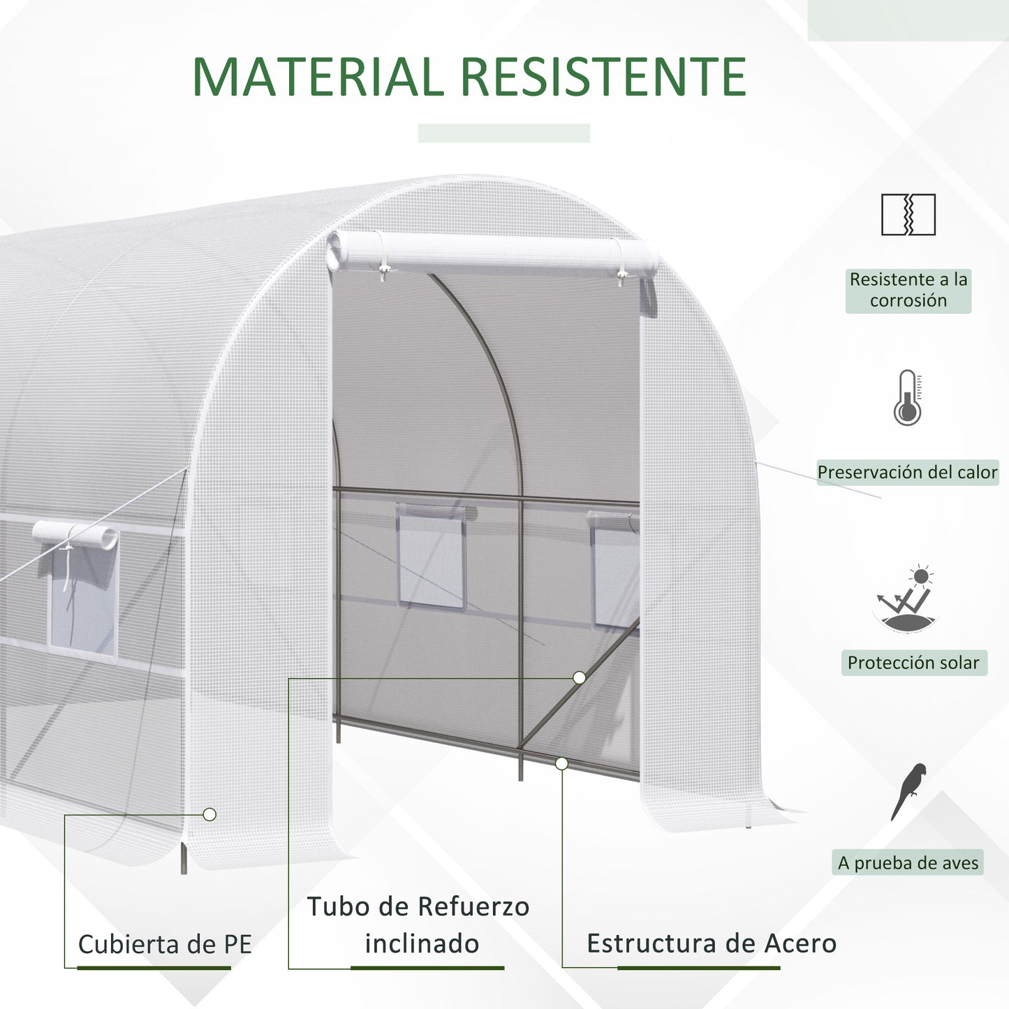 Outsunny Invernadero Túnel 400x200x200cm Con 6 Ventanas Cultivo Plantas Blanco_3