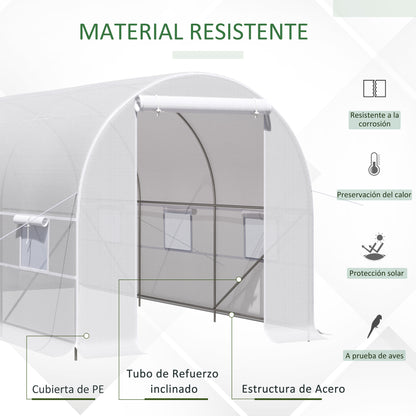Outsunny Invernadero Túnel 400x200x200cm Con 6 Ventanas Cultivo Plantas Blanco_3