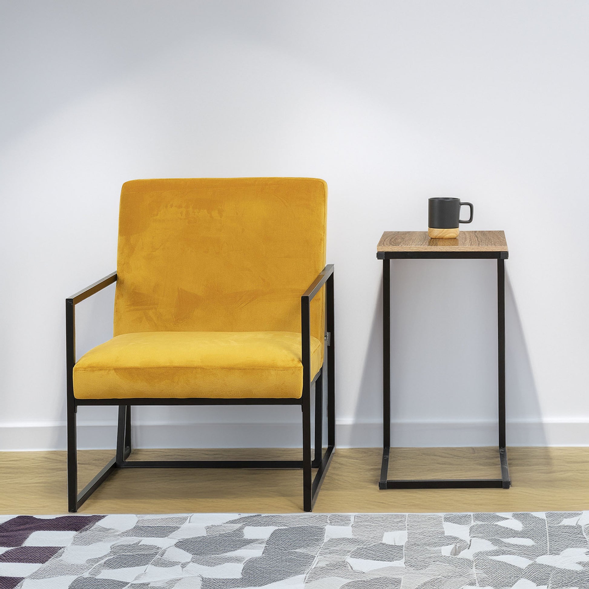 Wellhome Mesa Extremo Sofá Metal Negro Y Madera