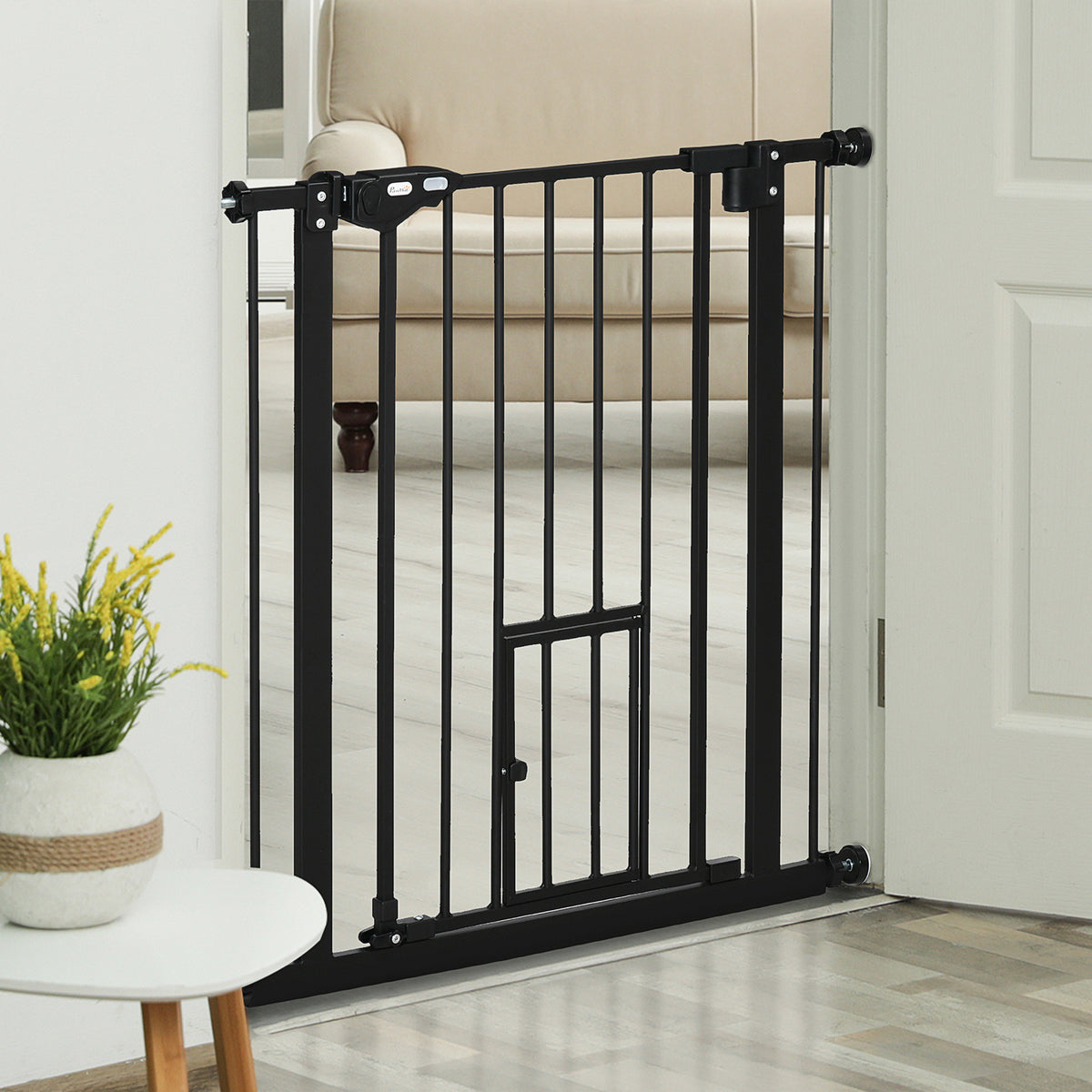 Pawhut Barrera De Seguridad Para Perros Extensible 74-80x76,2 Cm Negro_1